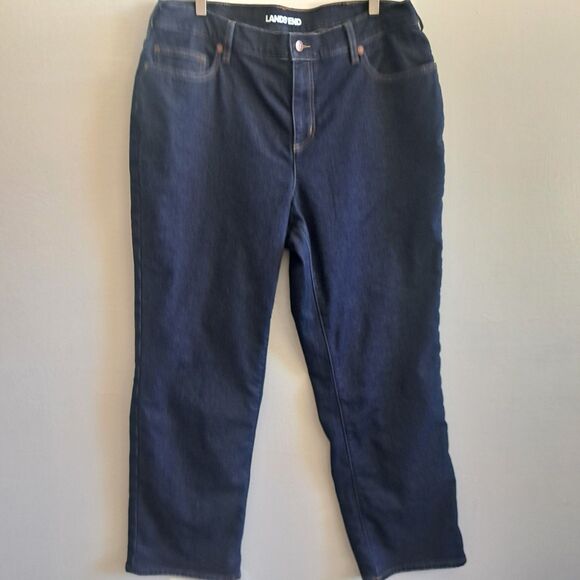 Lands End Woman’s 18 18W Dark Wash Flannel Lined Denim Blue Jeans Straight Leg - Picture 2 of 12